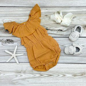 Okie And Lou Mustard Gauze Infant Romper New